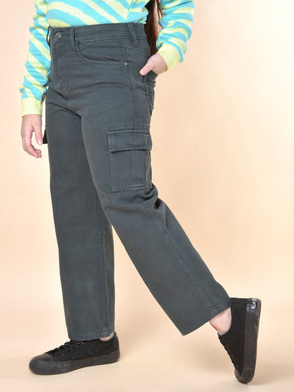 Casual Cargo for Girls | Breathable & Soft with Color Fastness Regular Fit Cotton Fabric Button Closure Solid Pattern