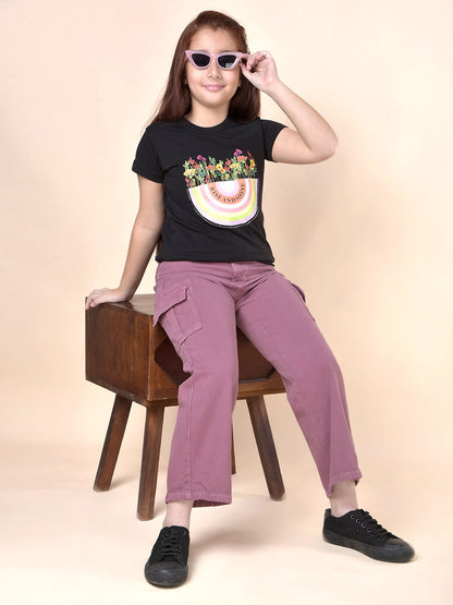 Casual Cargo for Girls | Breathable & Soft with Color Fastness Regular Fit Cotton Fabric Button Closure Solid Pattern