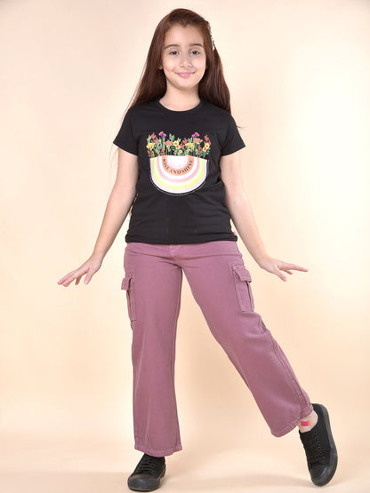 Casual Cargo for Girls | Breathable & Soft with Color Fastness Regular Fit Cotton Fabric Button Closure Solid Pattern