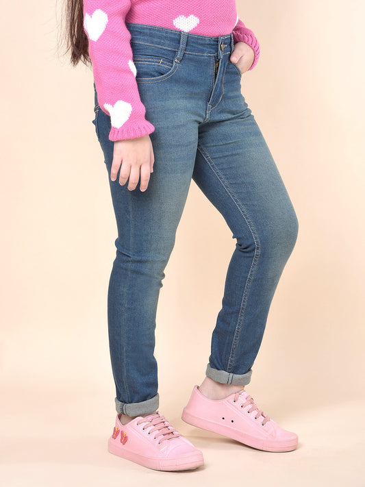 Casual Denim for Girls | Breathable & Soft with Color Fastness Regular Fit Cotton Blend Fabric Button Closure Solid Pattern