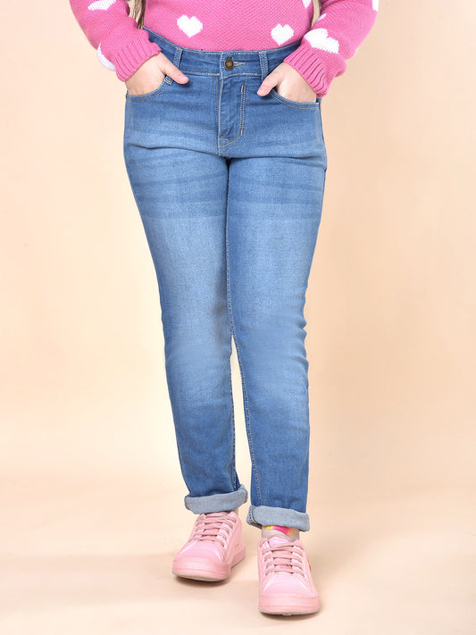 Casual Denim for Girls l Breathable & Soft with Color Fastness Regular Fit Cotton Blend Fabric Button Closure Solid Pattern