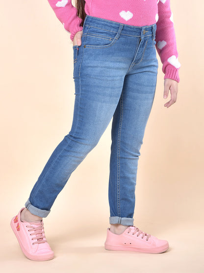 Casual Denim for Girls l Breathable & Soft with Color Fastness Regular Fit Cotton Blend Fabric Button Closure Solid Pattern