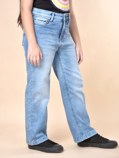 Casual Denim for Girls | Breathable & Soft with Color Fastness Regular Fit Cotton Blend Fabric Button Closure Solid Pattern