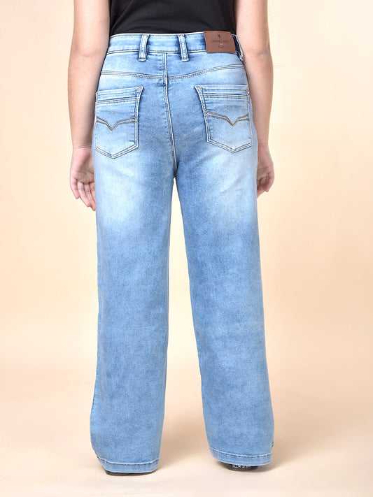 Casual Denim for Girls | Breathable & Soft with Color Fastness Regular Fit Cotton Blend Fabric Button Closure Solid Pattern