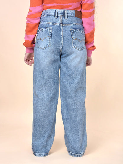 Casual Denim for Girls | Breathable & Soft with Color Fastness Regular Fit Cotton Blend Fabric Button Closure Solid Pattern