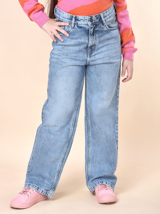 Casual Denim for Girls | Breathable & Soft with Color Fastness Regular Fit Cotton Blend Fabric Button Closure Solid Pattern