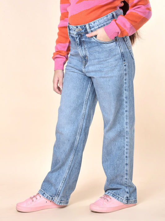 Casual Denim for Girls | Breathable & Soft with Color Fastness Regular Fit Cotton Blend Fabric Button Closure Solid Pattern
