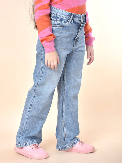 Casual Denim for Girls | Breathable & Soft with Color Fastness Regular Fit Cotton Blend Fabric Button Closure Solid Pattern