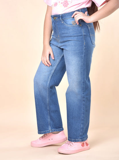 Casual Denim for Girls | Breathable & Soft with Color Fastness Regular Fit Cotton Blend Fabric Button Closure Solid Pattern