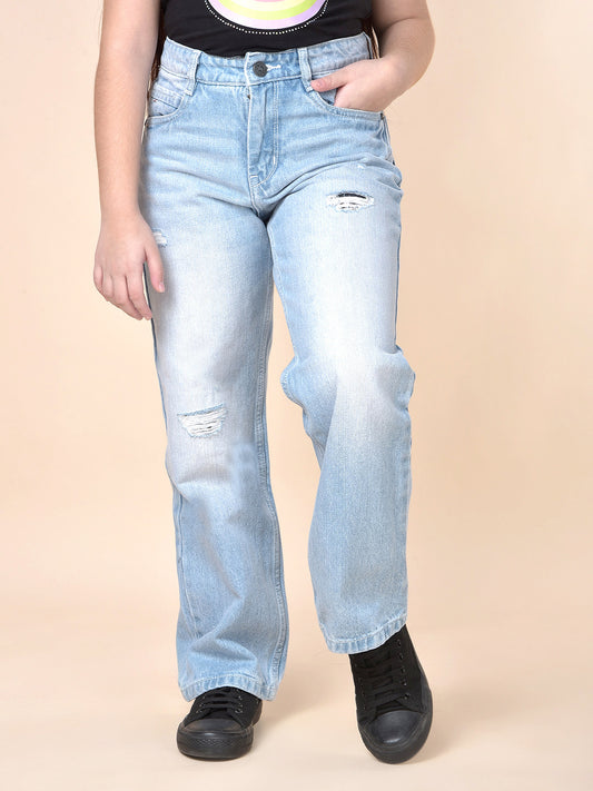 Casual Denim for Girls | Breathable & Soft with Color Fastness Regular Fit Cotton Fabric Button Closure Solid Pattern