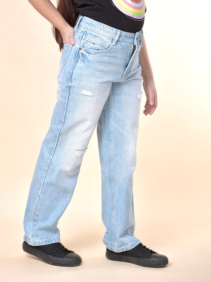 Casual Denim for Girls | Breathable & Soft with Color Fastness Regular Fit Cotton Fabric Button Closure Solid Pattern