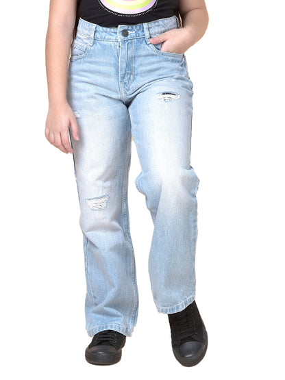 Casual Denim for Girls | Breathable & Soft with Color Fastness Regular Fit Cotton Fabric Button Closure Solid Pattern