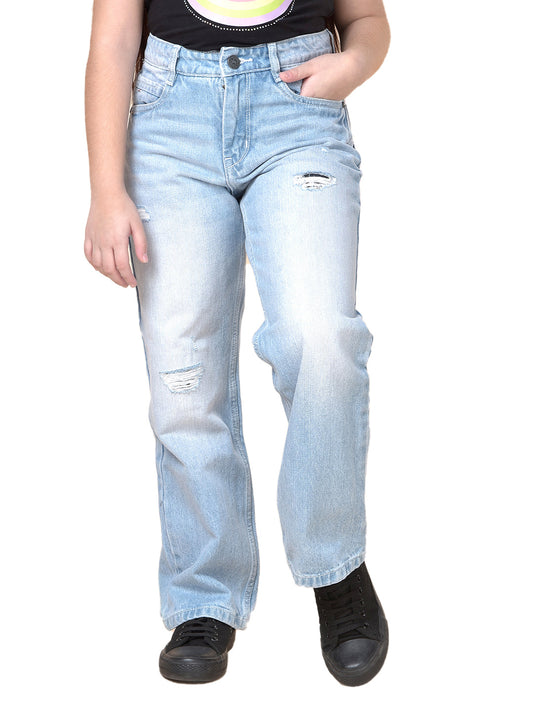 Casual Denim for Girls | Breathable & Soft with Color Fastness Regular Fit Cotton Fabric Button Closure Solid Pattern