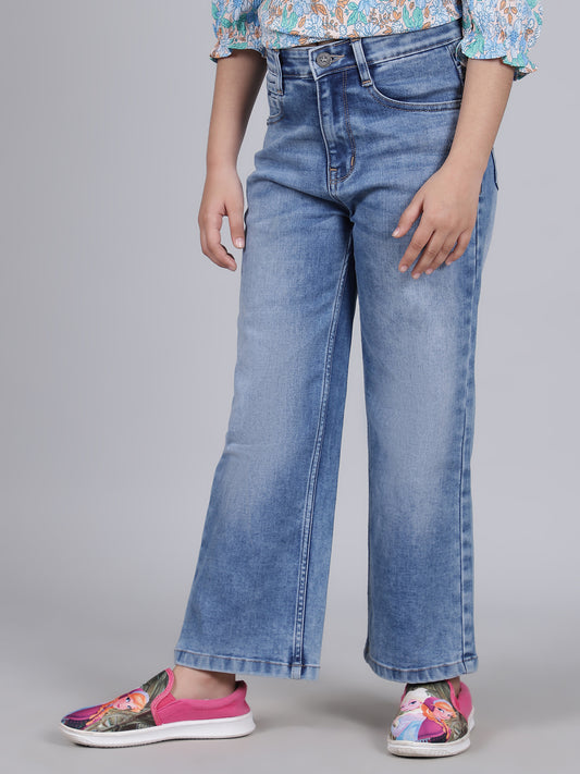 Denim Jeans for Girls | Breathable & Soft with Color Fastness Regular Fit Poly Cotton Fabric Solid Pattern Button Closure