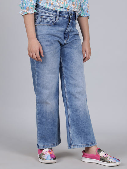 Denim Jeans for Girls | Breathable & Soft with Color Fastness Regular Fit Poly Cotton Fabric Solid Pattern Button Closure