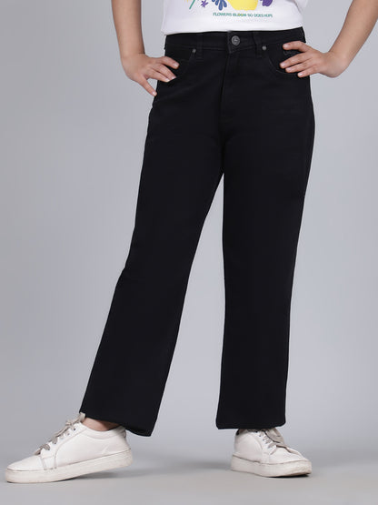 Denim Jeans for Girls | Breathable & Soft with Color Fastness Regular Fit Poly Cotton Fabric Solid Pattern Button Closure