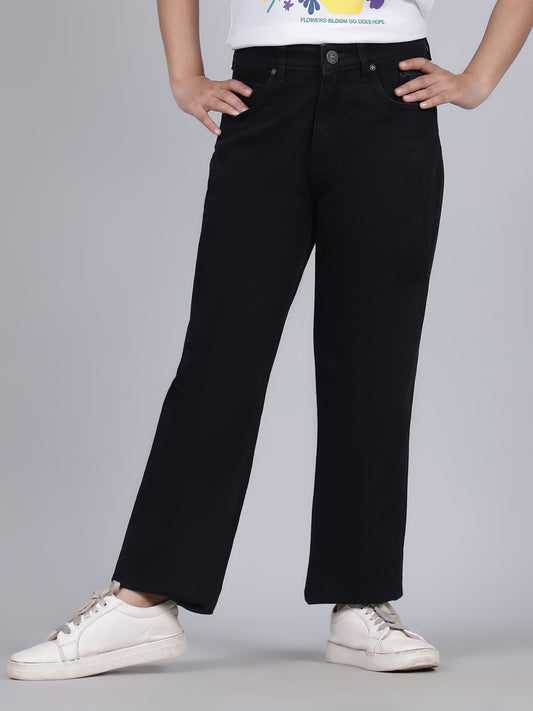 Denim Jeans for Girls | Breathable & Soft with Color Fastness Regular Fit Poly Cotton Fabric Solid Pattern Button Closure