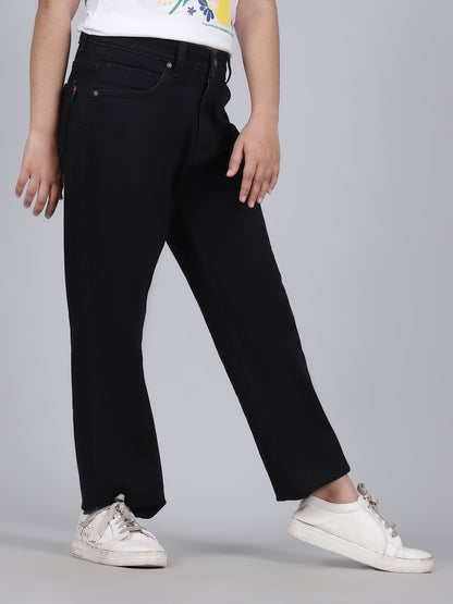 Denim Jeans for Girls | Breathable & Soft with Color Fastness Regular Fit Poly Cotton Fabric Solid Pattern Button Closure