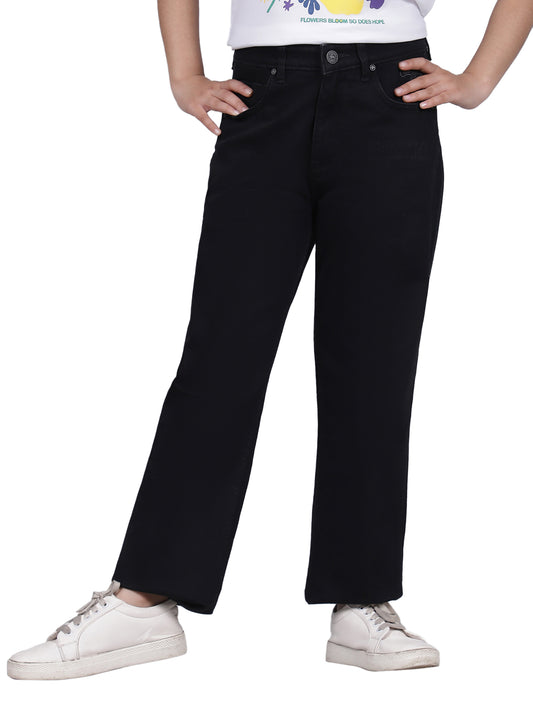 Denim Jeans for Girls | Breathable & Soft with Color Fastness Regular Fit Poly Cotton Fabric Solid Pattern Button Closure