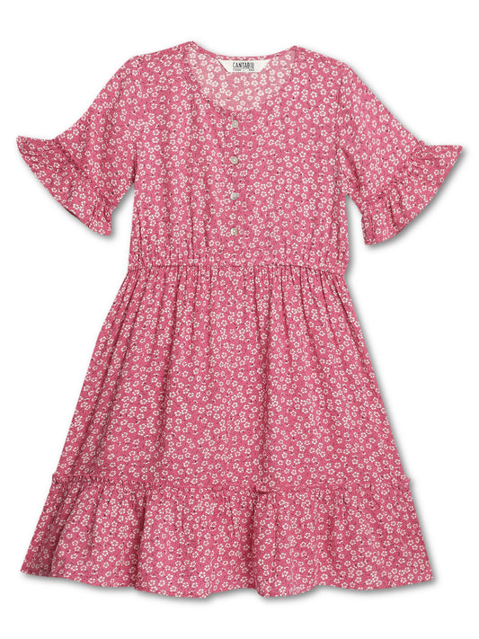 Cantabil Girls Pink Printed Dress (7135834865803)