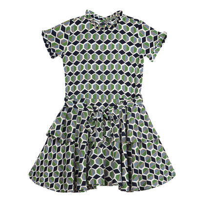 Cantabil Girls Navy Printed Half Sleeves Dress (7155080331403)