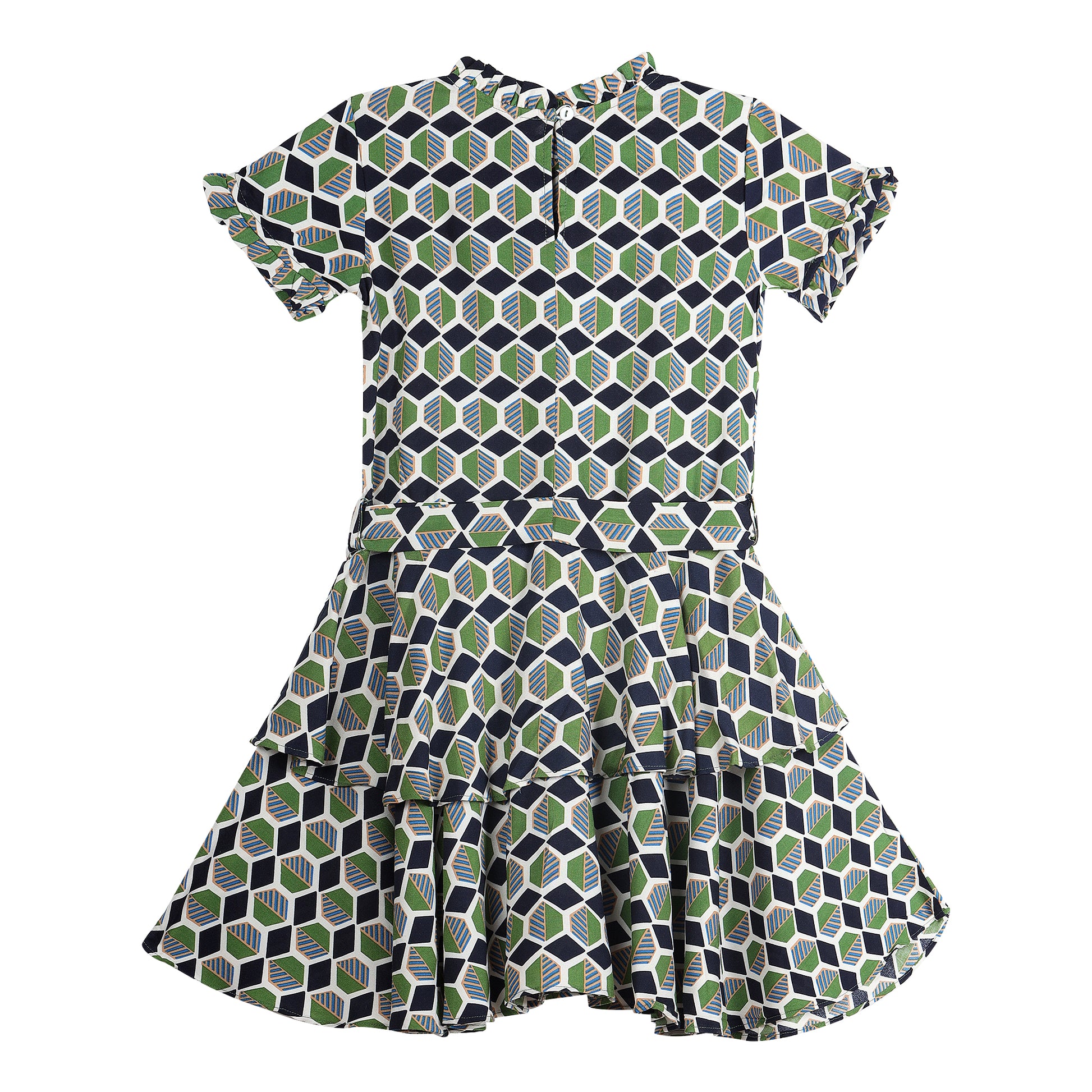 Cantabil Girls Navy Printed Half Sleeves Dress (7155080331403)