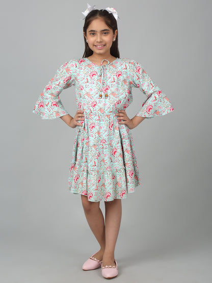 Girl's Multicolor Knee Length Floral Printed Dress