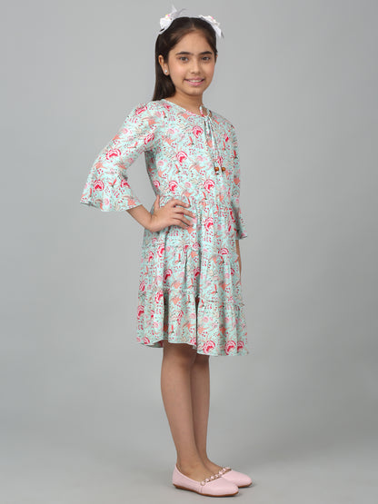 Girl's Multicolor Knee Length Floral Printed Dress