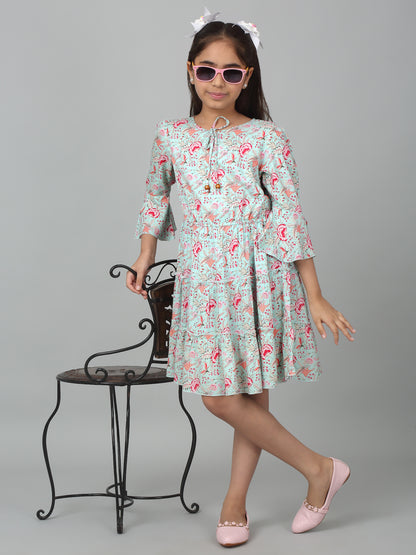 Girl's Multicolor Knee Length Floral Printed Dress