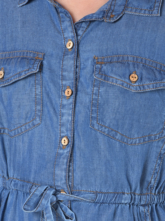 Casual Dress for Girls | Breathable & Soft with Color Fastness Regular Fit Spread Collar Cotton Fabric Solid Pattern