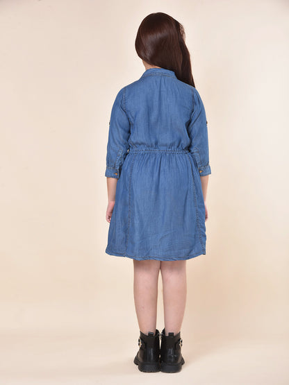 Casual Dress for Girls | Breathable & Soft with Color Fastness Regular Fit Spread Collar Cotton Fabric Solid Pattern