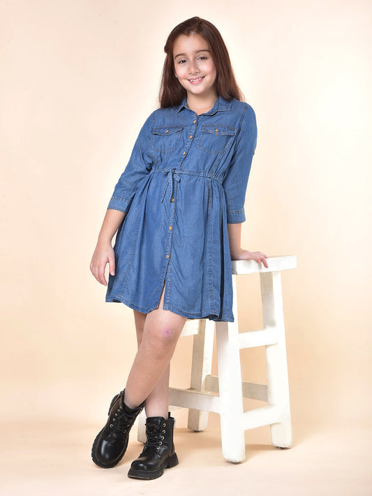Casual Dress for Girls | Breathable & Soft with Color Fastness Regular Fit Spread Collar Cotton Fabric Solid Pattern