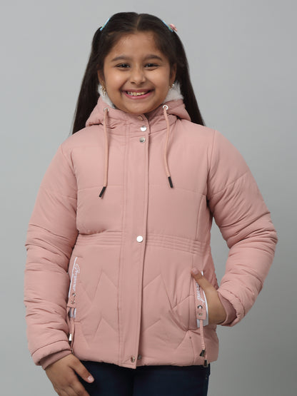 Girls Dark Pink Hooded Jacket For Winter