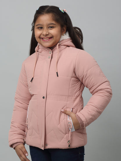 Girls Dark Pink Hooded Jacket For Winter