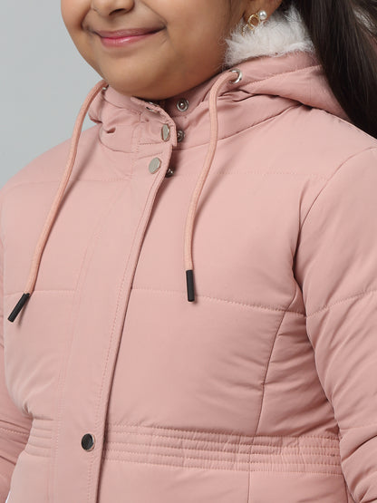 Girls Dark Pink Hooded Jacket For Winter