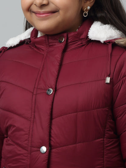 Girls Maroon Hooded Jacket For Winter