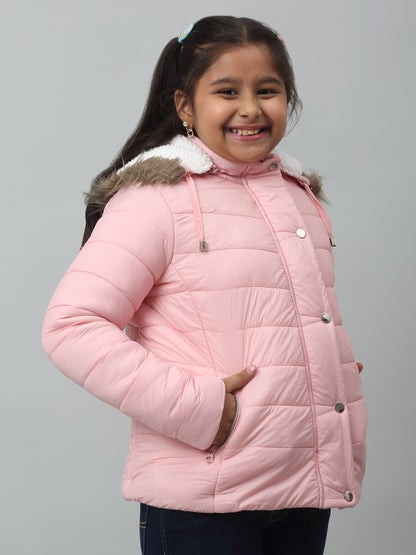 Girls Pink Hooded Jacket For Winter