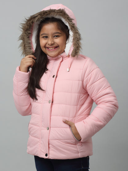 Girls Pink Hooded Jacket For Winter