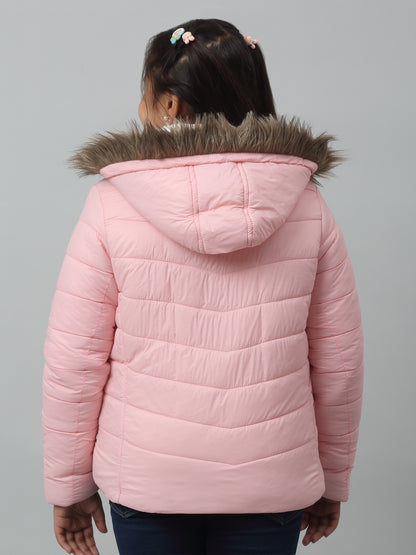 Girls Pink Hooded Jacket For Winter