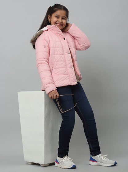 Girls Pink Hooded Jacket For Winter