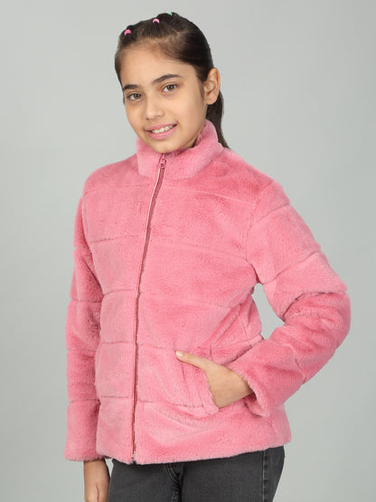 Girls Coral Solid Mock Neck Jacket
