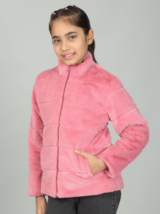 Girls Coral Solid Mock Neck Jacket