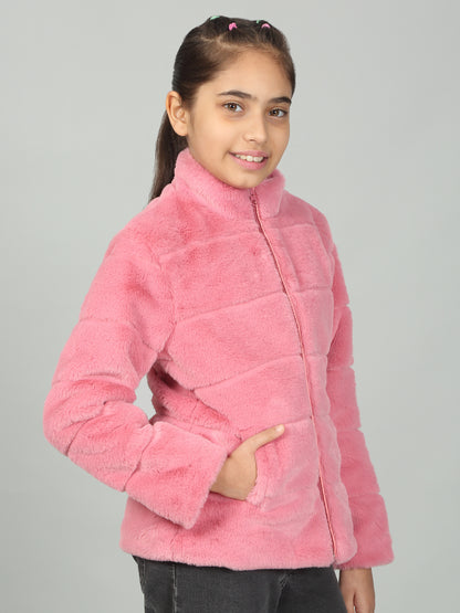 Girls Coral Solid Mock Neck Jacket