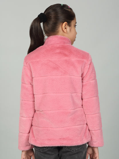 Girls Coral Solid Mock Neck Jacket