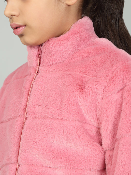 Girls Coral Solid Mock Neck Jacket