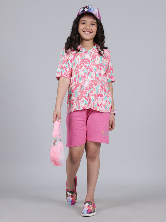 Girls Solid Pink Regular Fit Casual Shorts