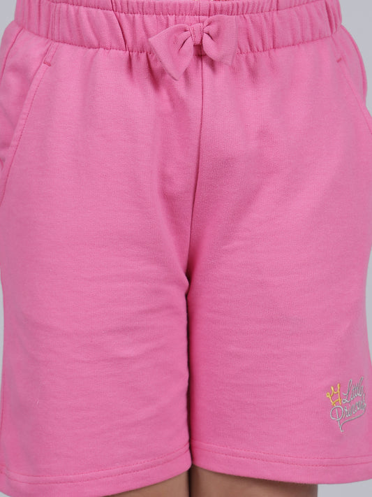 Girls Solid Pink Regular Fit Casual Shorts