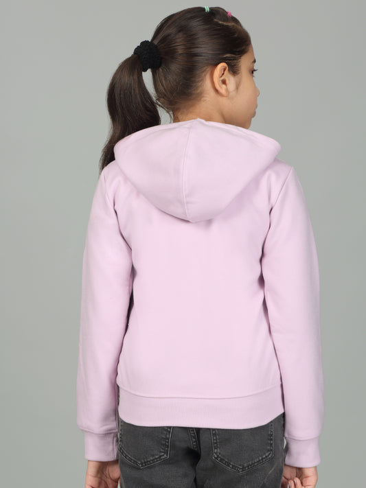 Girls Solid Lavender Hooded Neck Sweatshirt