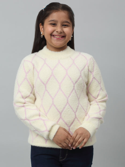 Girls Casual Ivory Full Sleeves Sweater