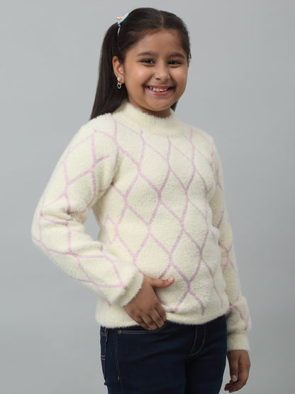 Girls Casual Ivory Full Sleeves  Sweater